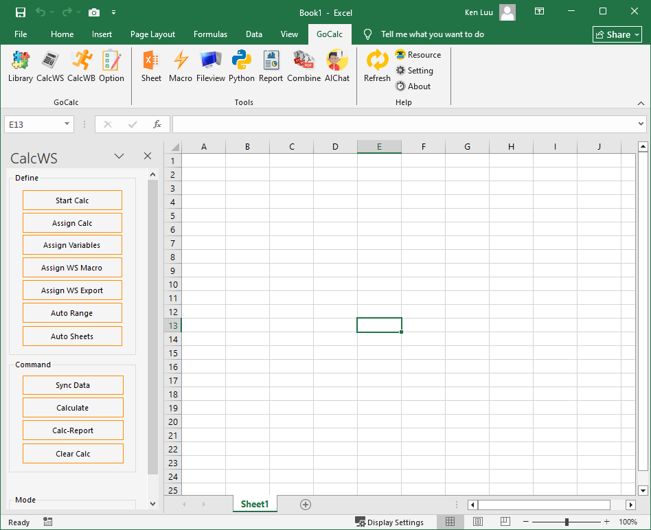 GoCalc Addin calculation worksheet panel